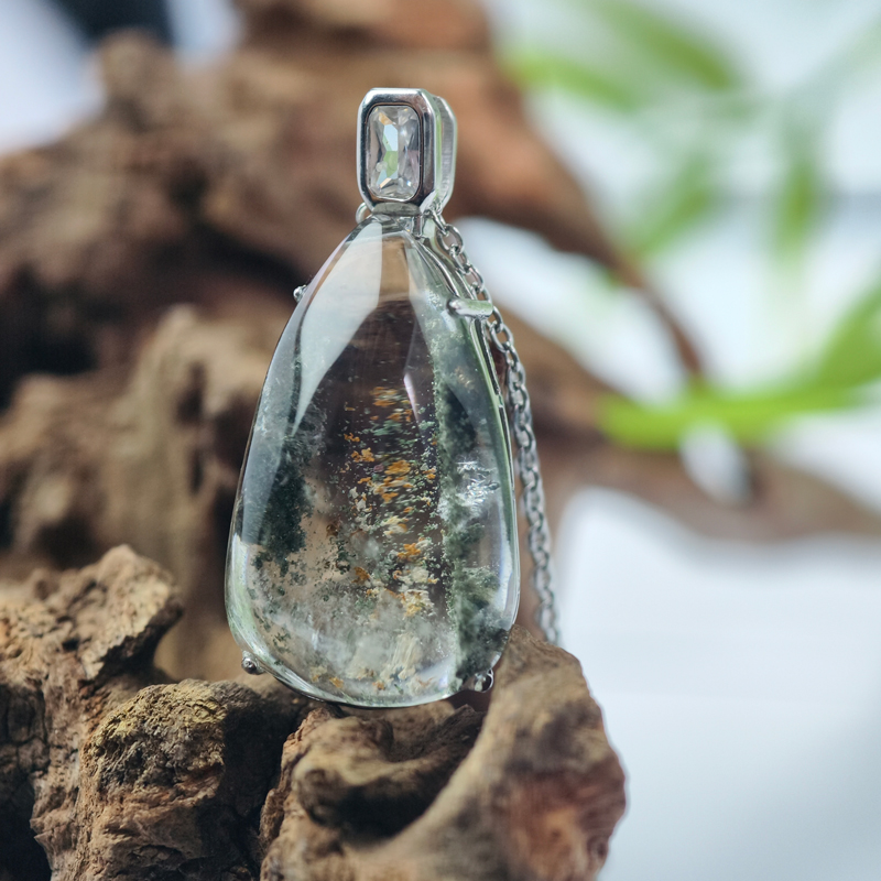 Large Green Phantom Quartz Teardrop Pendant | Condensed Abundance & Fluid Wealth - Image 2