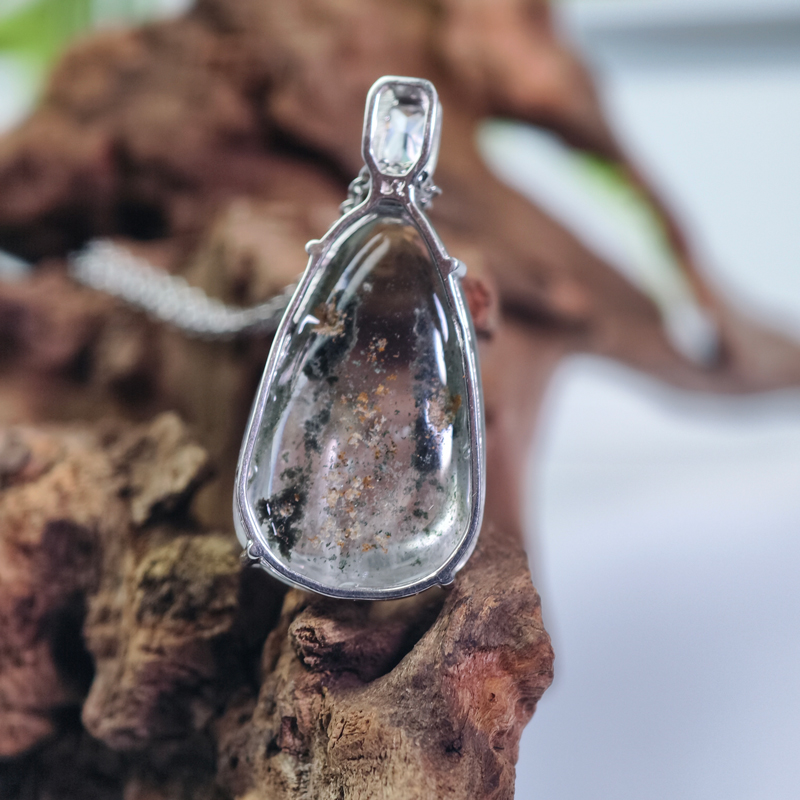 Large Green Phantom Quartz Teardrop Pendant | Condensed Abundance & Fluid Wealth - Image 3