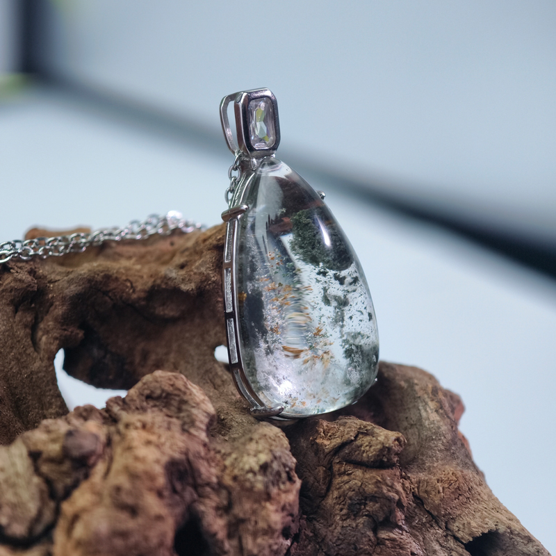 Large Green Phantom Quartz Teardrop Pendant | Condensed Abundance & Fluid Wealth - Image 4