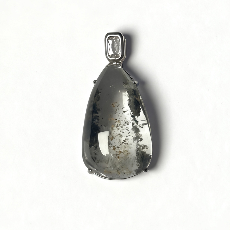 Large Green Phantom Quartz Teardrop Pendant | Condensed Abundance & Fluid Wealth