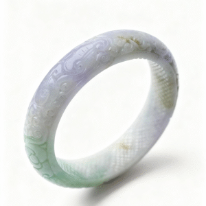 Spring Color Carved Jadeite Bangle (62mm/16.5mm/10mm) | Blossoming Harmony of Dual Hues