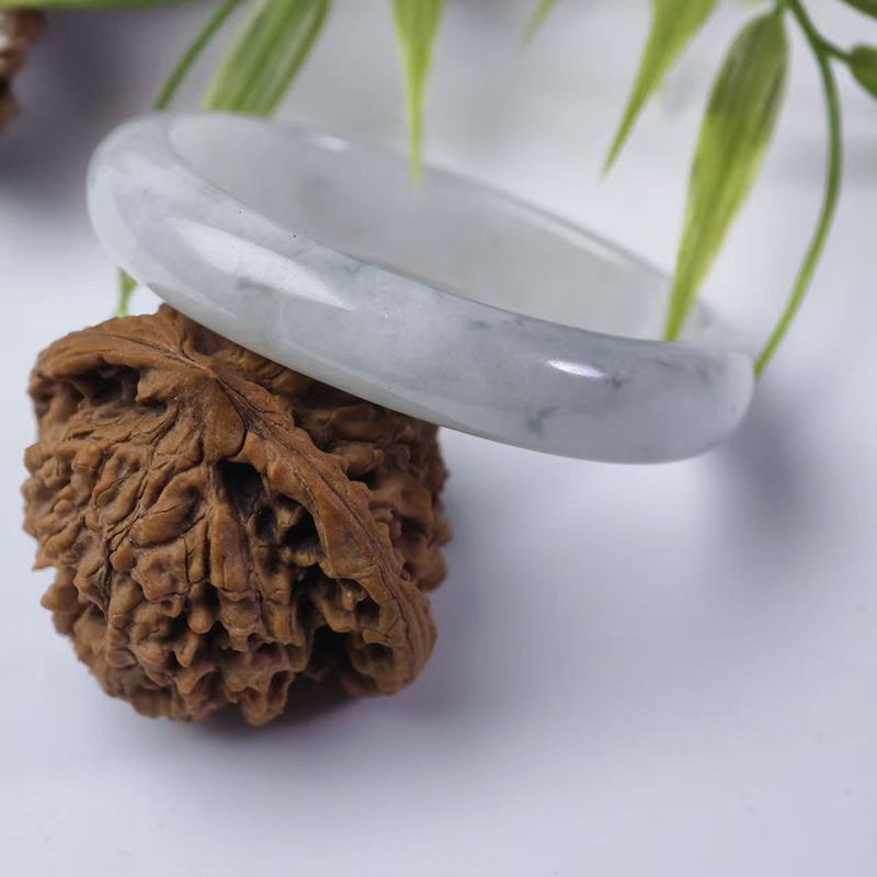 Light White Floating Florals Concave Bangle (56mm/12mm/7mm) | Moonlit Crescent of Cloud Dances - Image 4