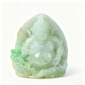 Sacred Tricolor Jadeite "Treasury Lord" Sculpture | Yellow & Green | Altar Centerpiece & Heirloom