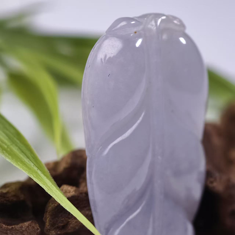 Natural Purple Jade Leaf Carving | Hand-Carved Jade Artwork - Image 4