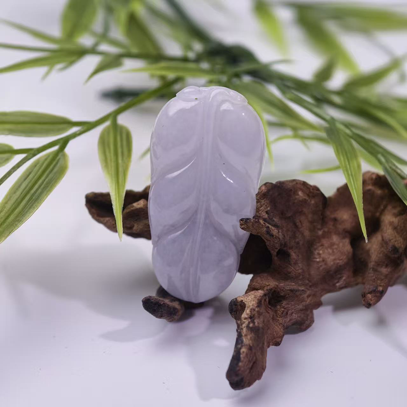 Natural Purple Jade Leaf Carving | Hand-Carved Jade Artwork - Image 3