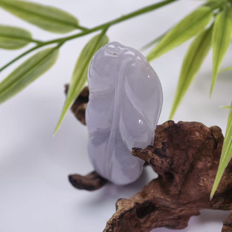 Natural Purple Jade Leaf Carving | Hand-Carved Jade Artwork - Image 2