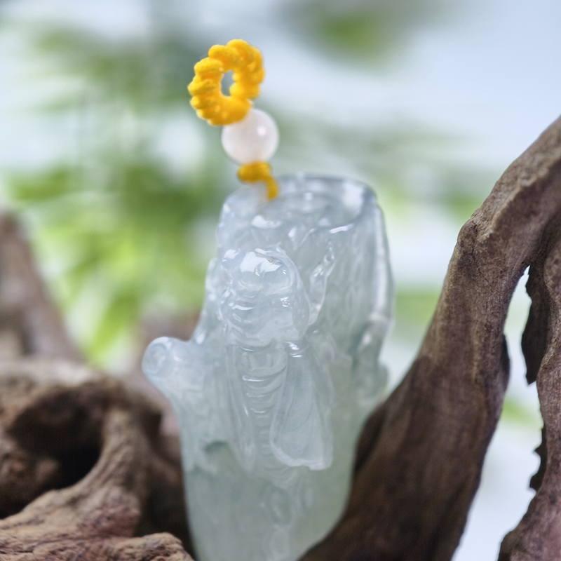 Ice-White Jadeite Cicada & Tree Root Pendant | Rebirth & Resilience Talisman - Image 4