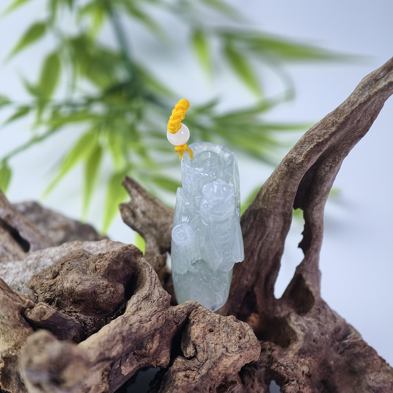 Ice-White Jadeite Cicada & Tree Root Pendant | Rebirth & Resilience Talisman - Image 2
