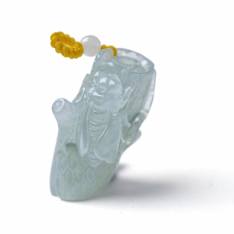 Ice-White Jadeite Cicada & Tree Root Pendant | Rebirth & Resilience Talisman
