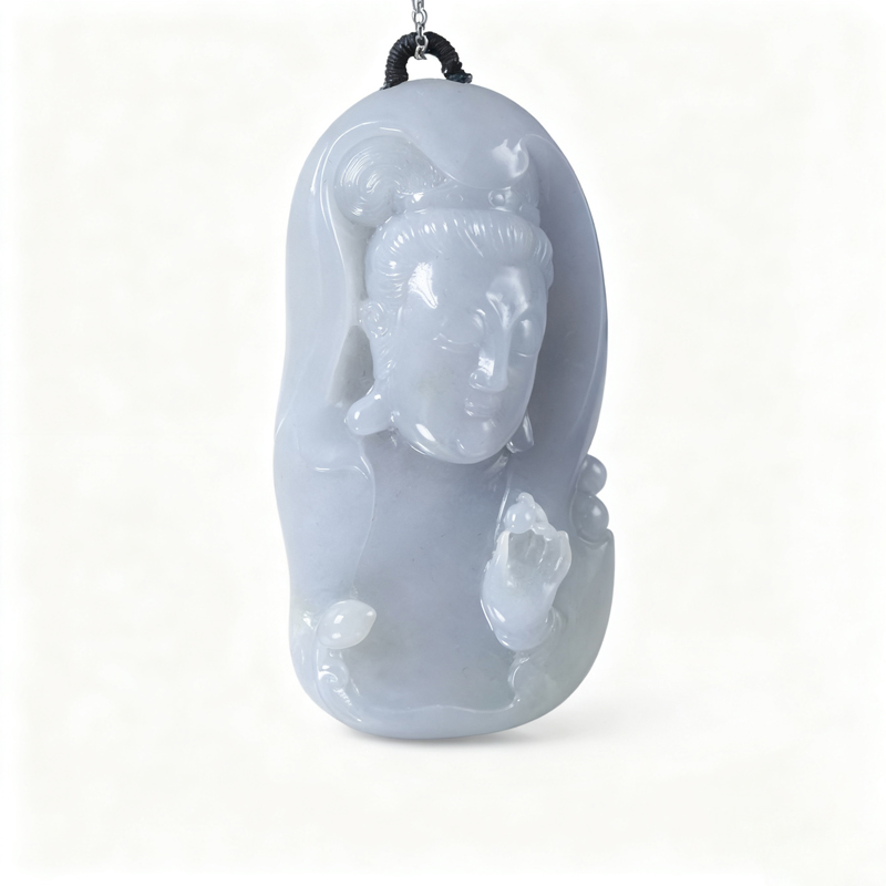 Royal Amethyst Jadeite Guanyin Sculpture | Lavender Purple | Spiritual Heirloom