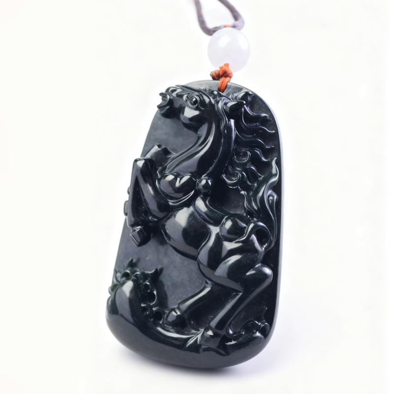 Moss Green Jadeite Horse Pendant | Steed of Success Talisman | Mo Cui Necklace - Image 4