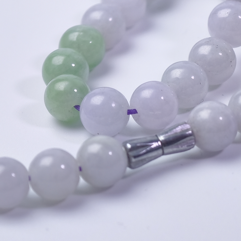 Lavender & Green Jadeite Bead Necklace (8mm) | Dual Essence of Spiritual Wisdom & Earthly Growth - Image 4