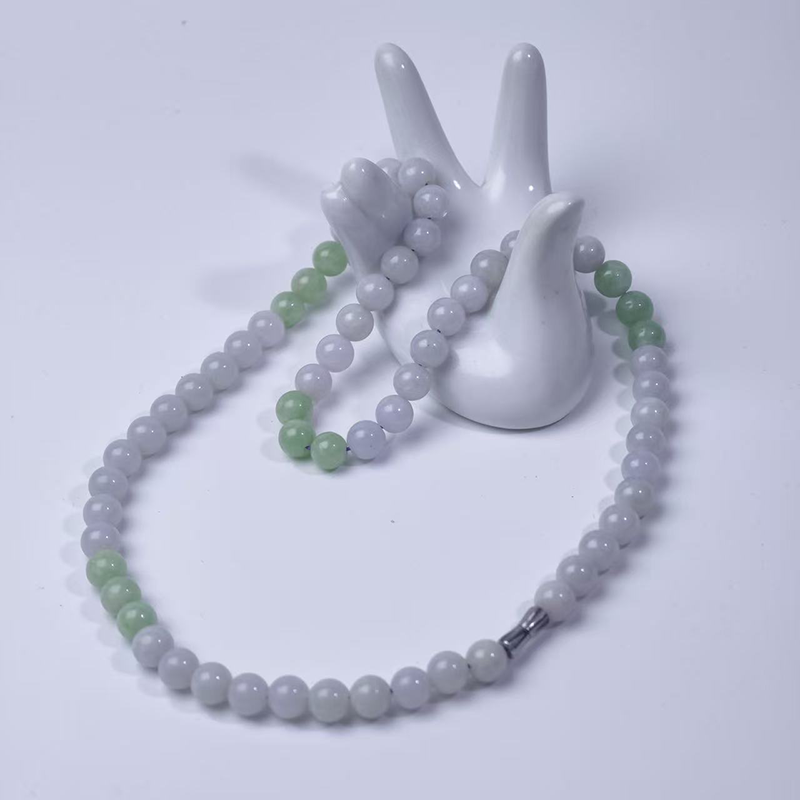 Lavender & Green Jadeite Bead Necklace (8mm) | Dual Essence of Spiritual Wisdom & Earthly Growth - Image 3