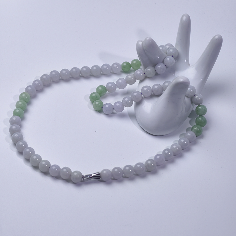 Lavender & Green Jadeite Bead Necklace (8mm) | Dual Essence of Spiritual Wisdom & Earthly Growth - Image 2