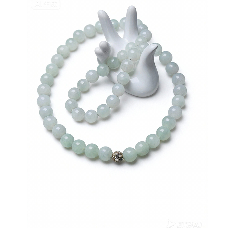 Light White Jadeite Bead Necklace (13mm) | Pearl of Serenity & Luminous Purity - Image 5