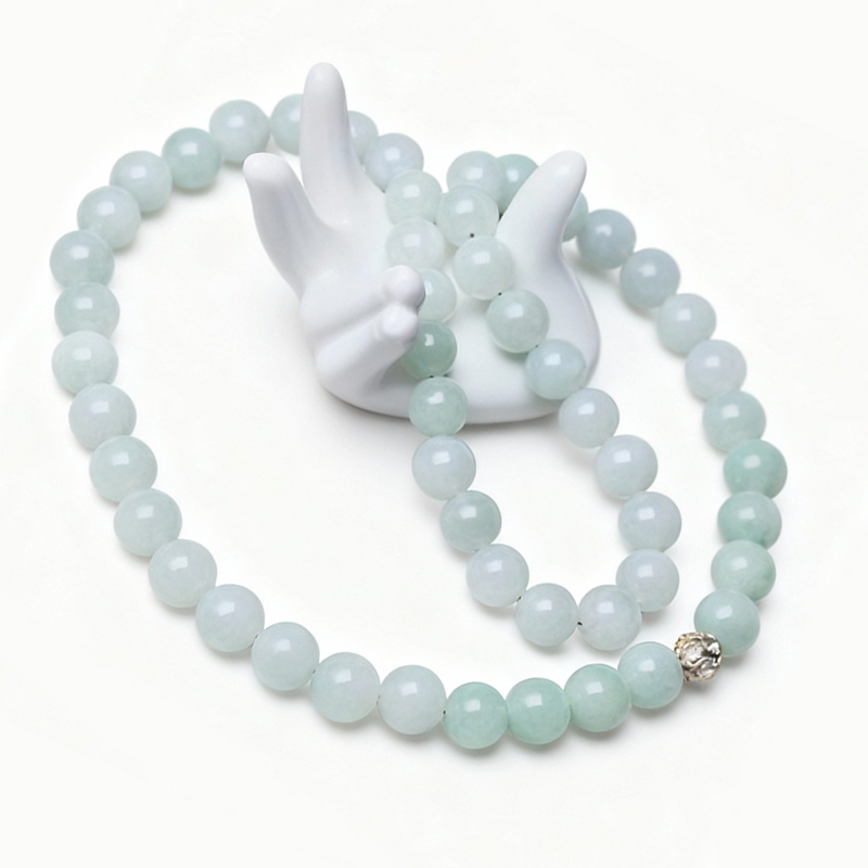 Light White Jadeite Bead Necklace (13mm) | Pearl of Serenity & Luminous Purity